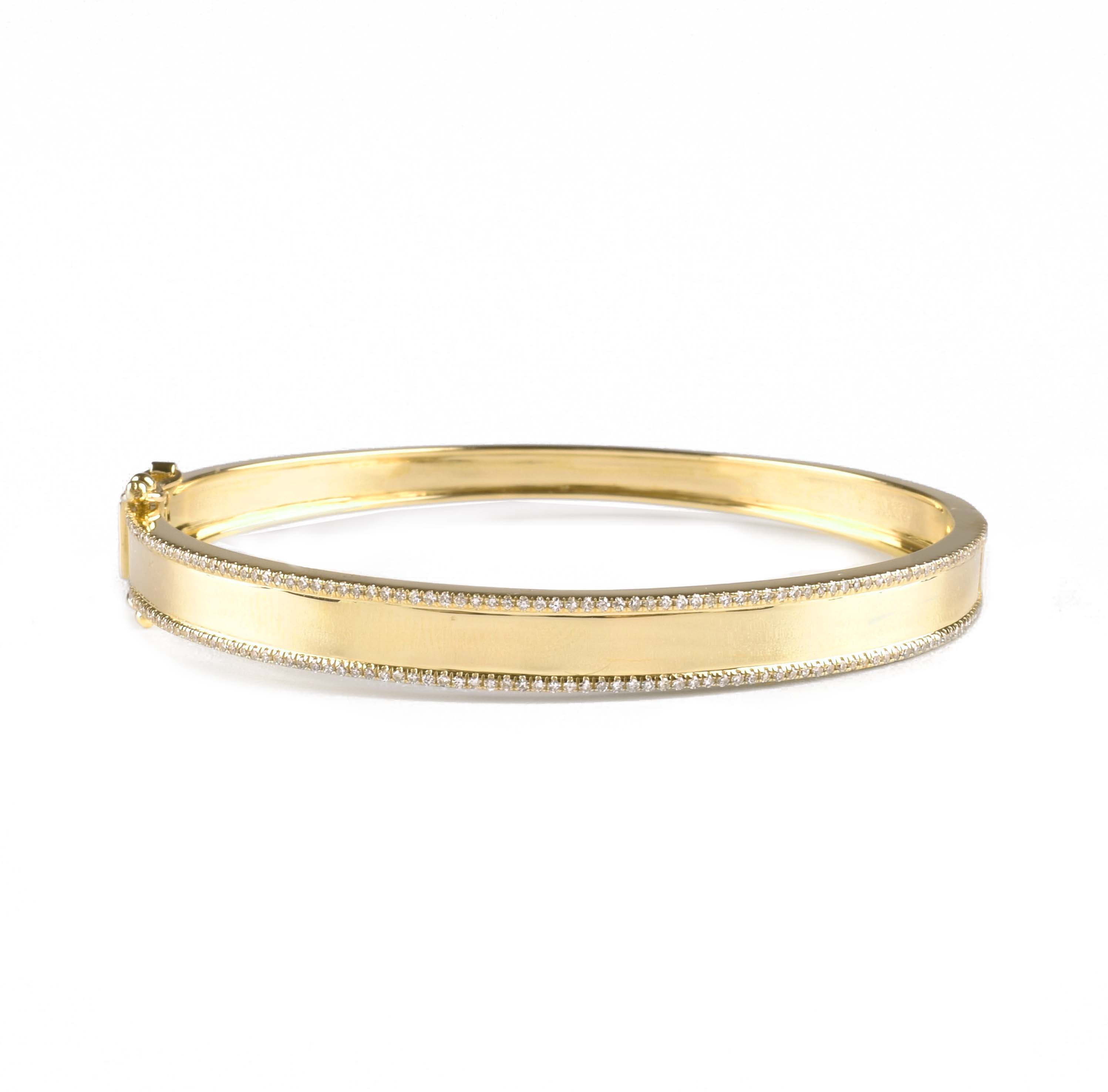 14K White Gold Diamond Border Bangle