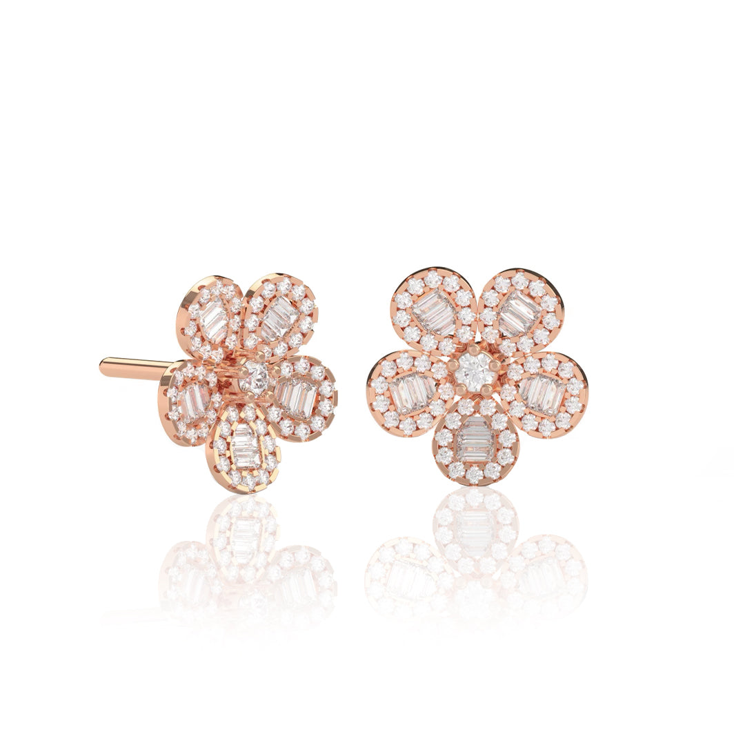 Baguette Diamond Flower Earrings