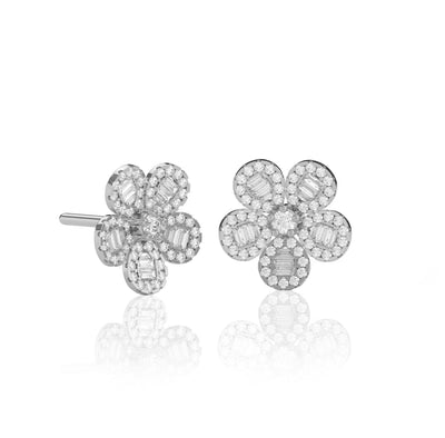 Baguette Diamond Flower Earrings