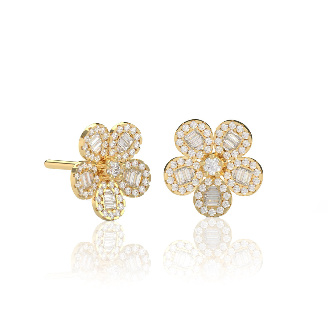 Baguette Diamond Flower Earrings