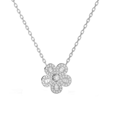 Baguette Diamond Flower Necklace