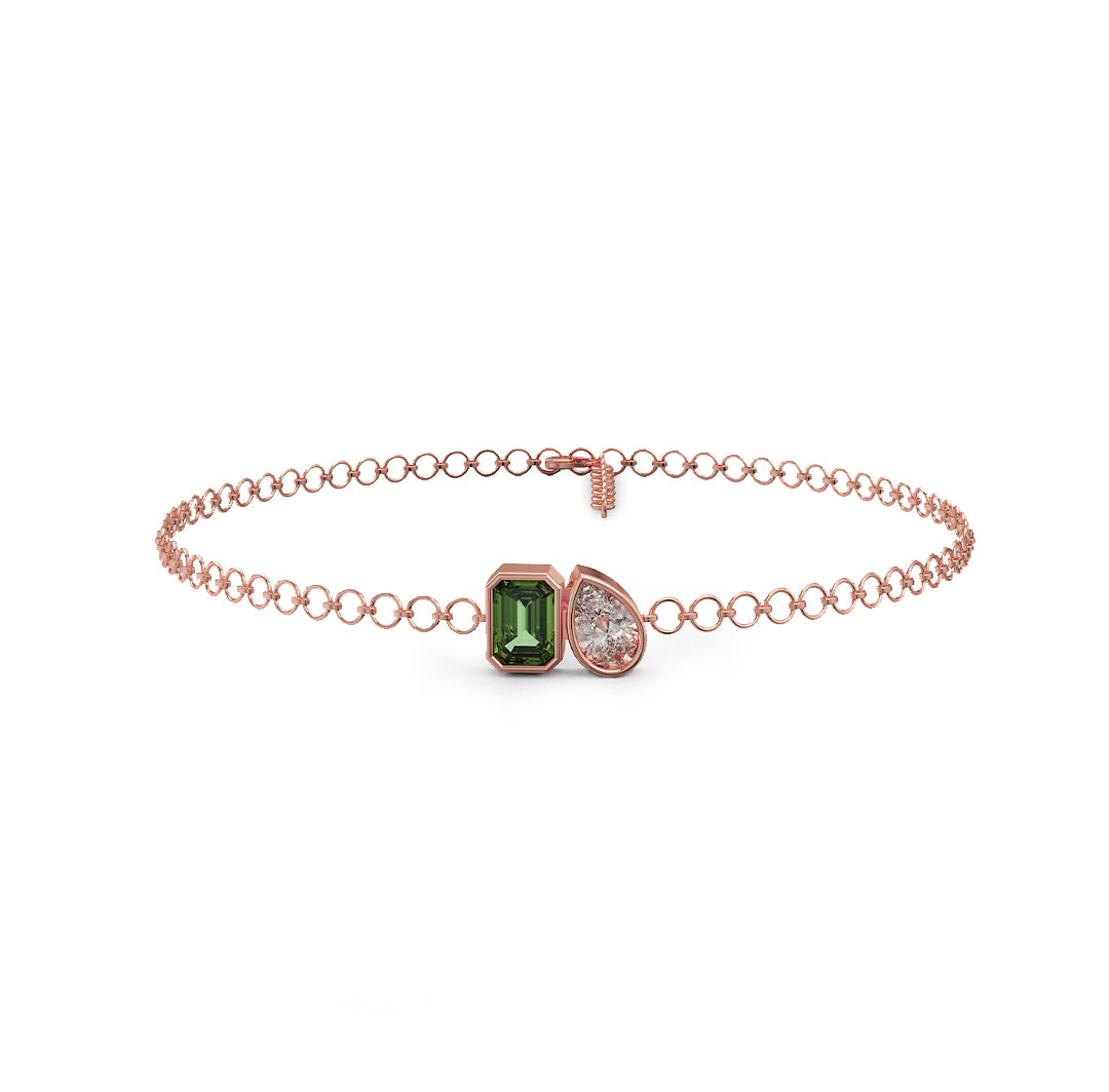 Emerald and Diamond Duo Link Bracelet