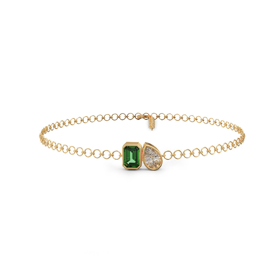 Emerald and Diamond Duo Link Bracelet