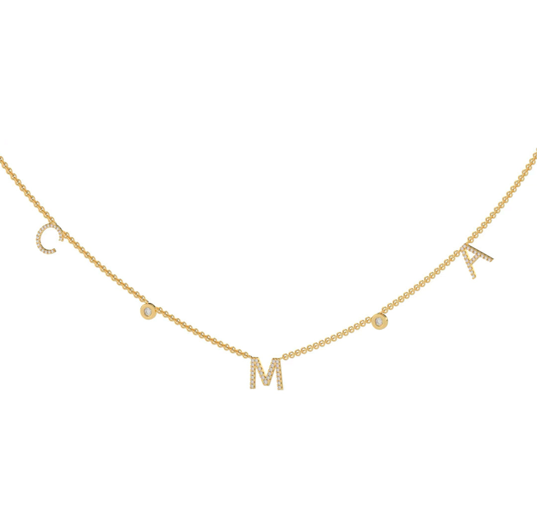 Multiple Diamond Initial Bezel Necklace