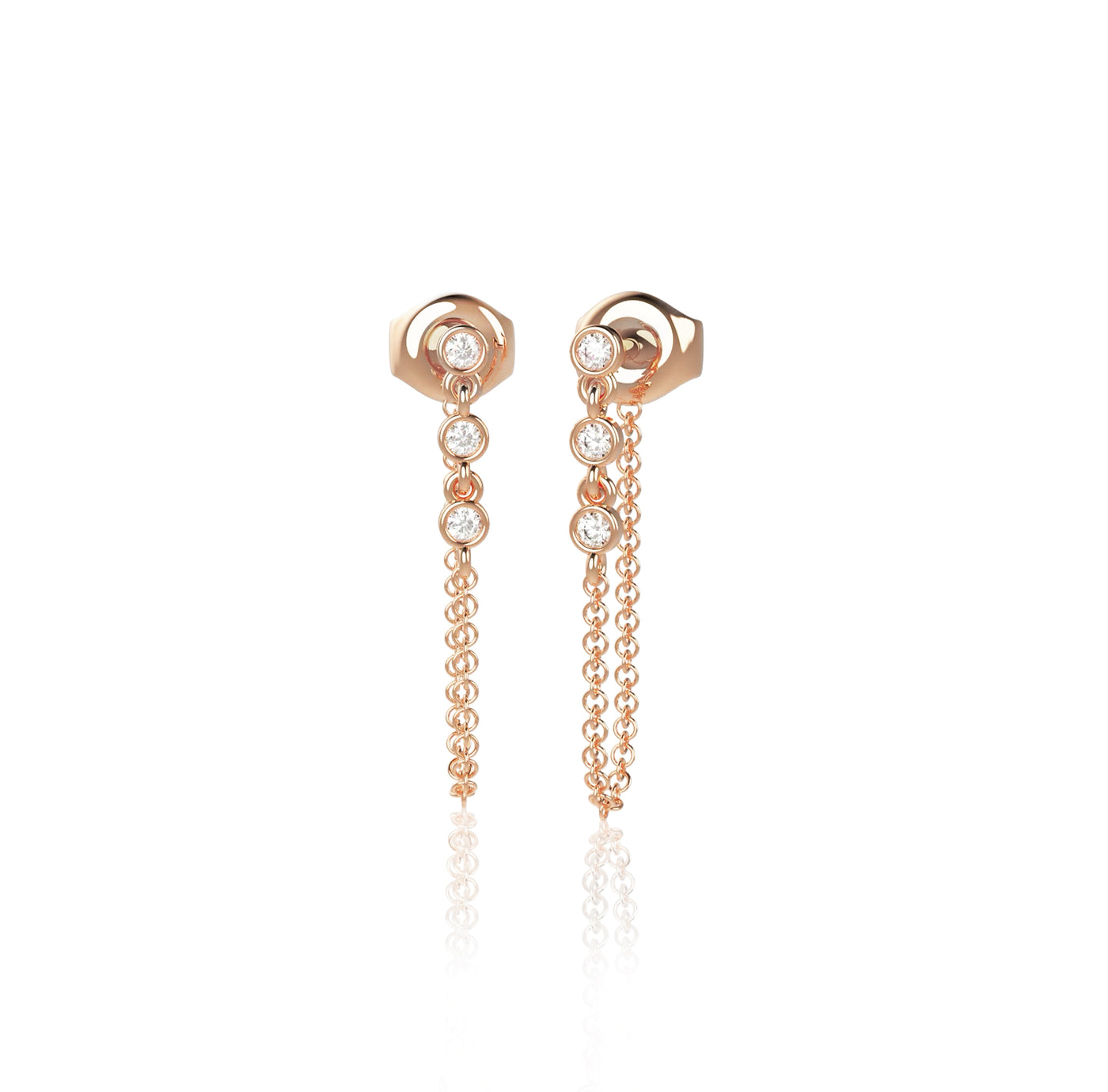 Bezel Diamond Drop Chain Earrings