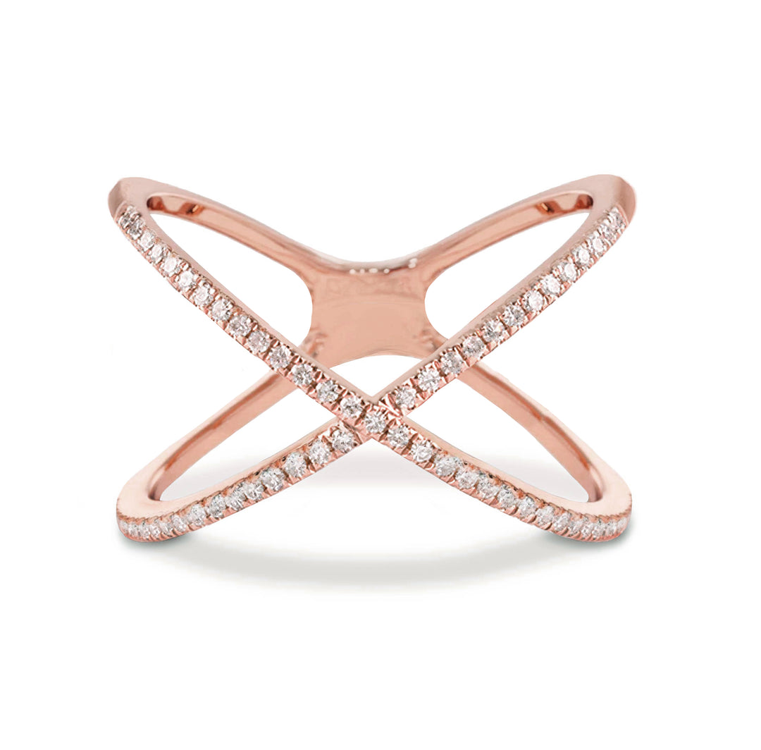 UNY JEWEL Dots X Criss Cross Two Tone Ring | Gold & Silver Plated Brass Fashion Ring For Women, Gift Box Included