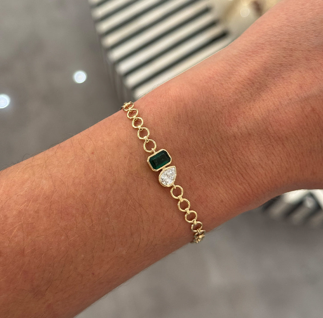 Emerald and Diamond Duo Link Bracelet