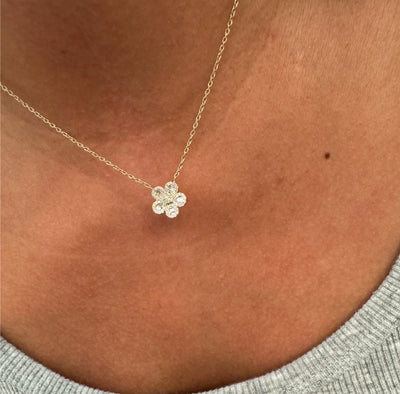 Baguette Diamond Flower Necklace