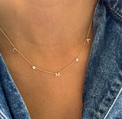 Multiple Diamond Initial Bezel Necklace