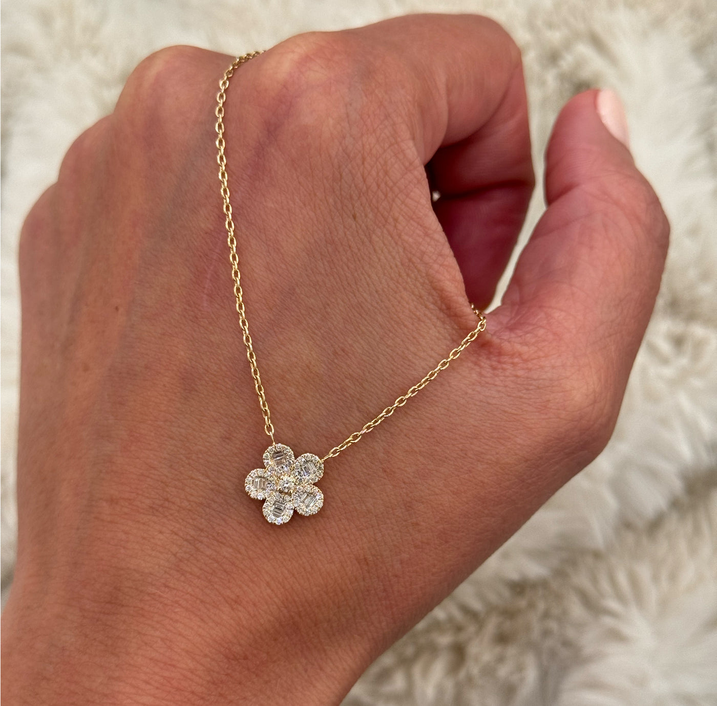 Baguette Diamond Flower Necklace