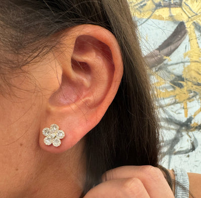 Baguette Diamond Flower Earrings