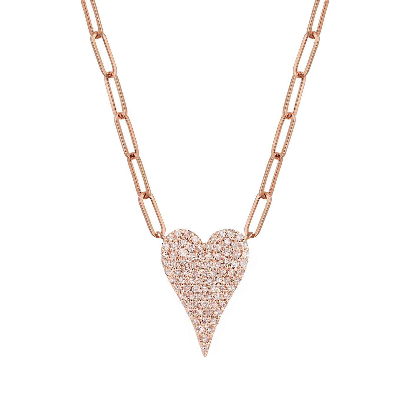 Pavé Heart on Thin Paperclip Chain