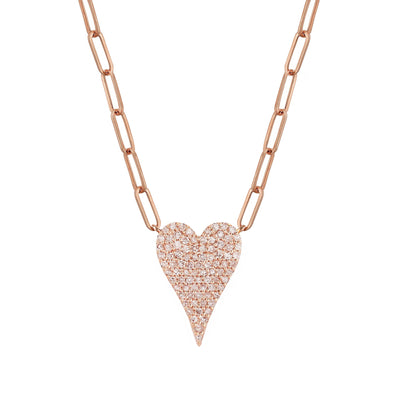 Pavé Heart on Thin Paperclip Chain