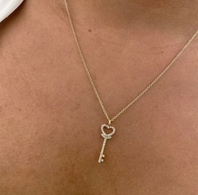 Diamond Heart Key Necklace