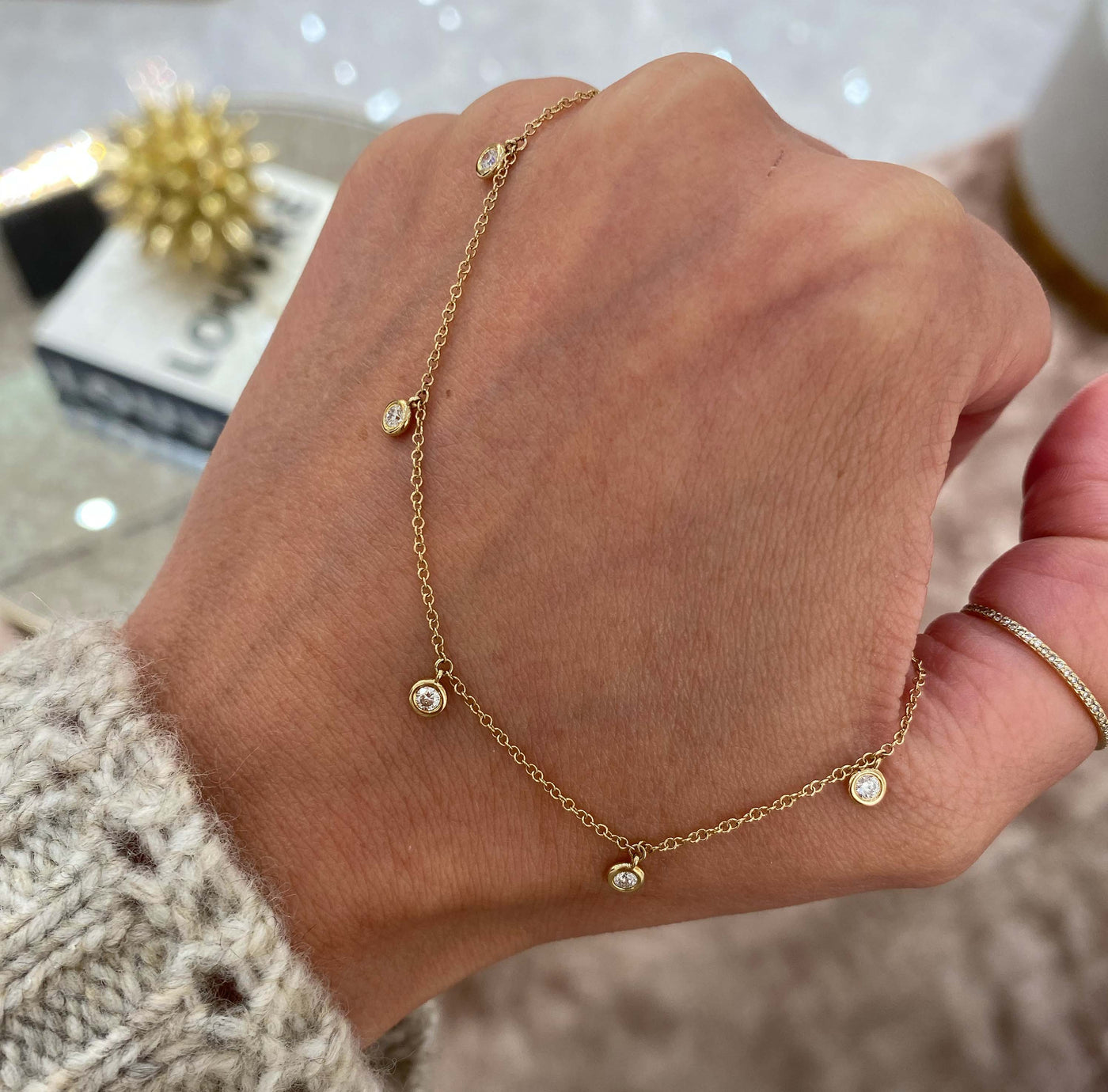 Dangling Bezel Diamond Necklace
