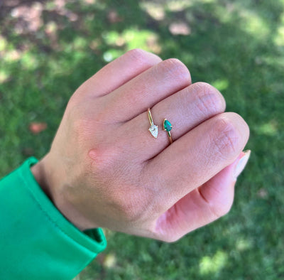 Petite Emerald & Diamond Peary Ring